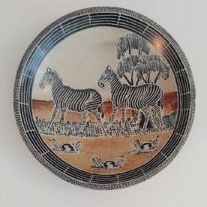 Soapstone Zebra Trinket Dish Safari Etched African Animal Bowl 6"
